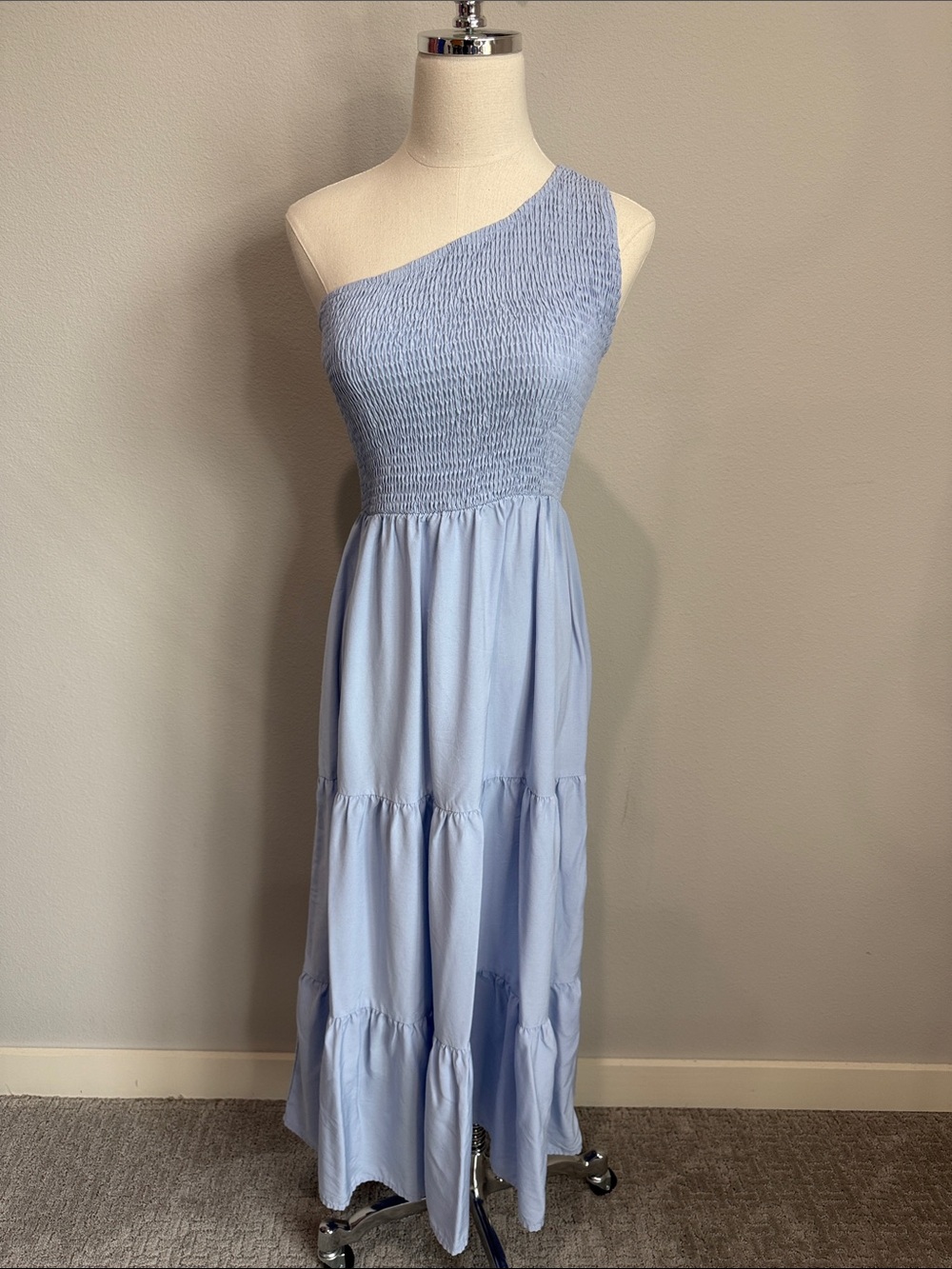 BTFMB Baby Blue One Shoulder Ruched Maxi Dress Size S